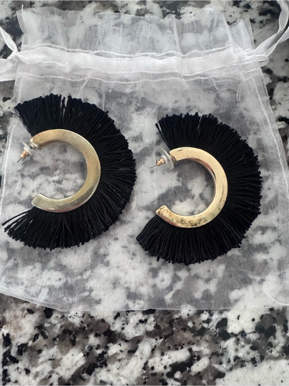 Express Gold-Tone Hoop Earrings with Black Fringe